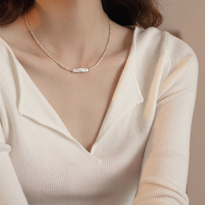 "The City of Aurora" natural small silver bar pearl S925 pure silver crushed silver necklace, French temperament clavicle chain.