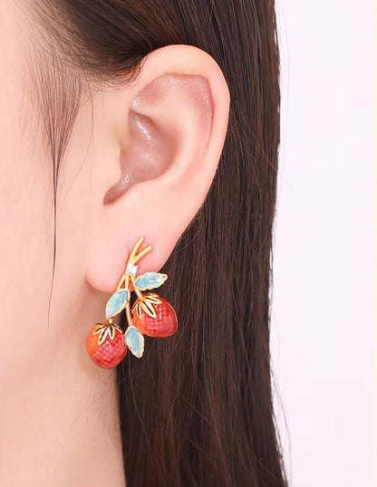 Enamel strawberry ear stud