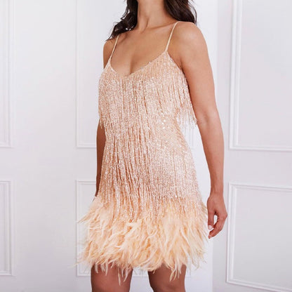 Halter Sexy Feathered Slim-fit Dress